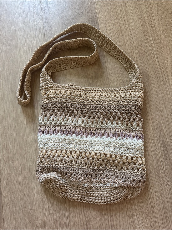 The Sak Handbags - The Sak Neutral Striped Crochet Shoulder Bag — Beige & Cream